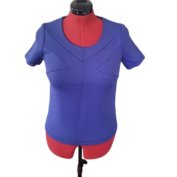 Comptoir Des Cotonniers blue short sleeve scuba type material top, size large - Picture 1 of 4